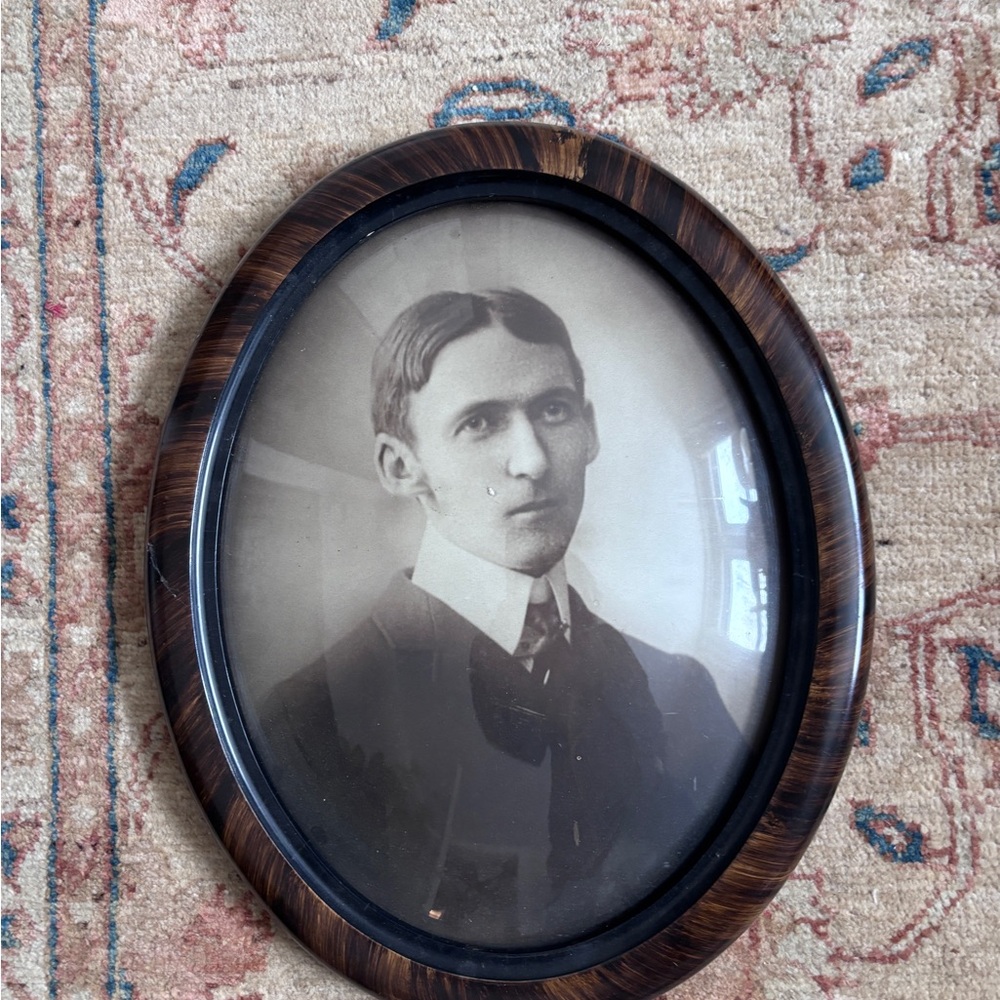 Vintage Oval Portrait in Wooden Frame